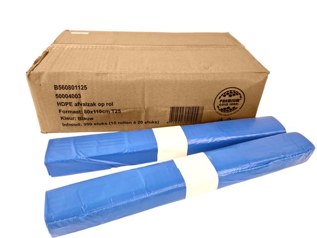  Vuilzak 80x110 T25 blauw Doos 15 rol