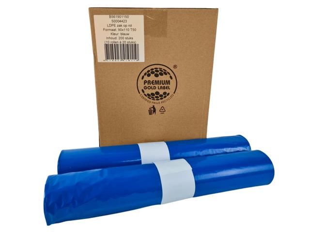 Vuilzak LDPE 90x110cm T50 blauw 10 rol a 20st