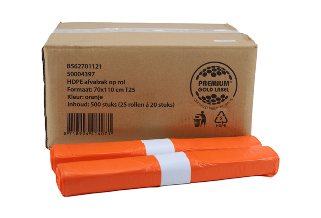 Vuilzak 70x110 T25 Oranje (doos 25rollen)