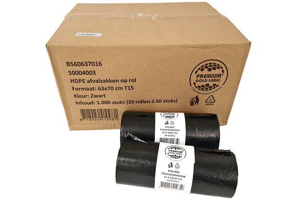 Vuilzakken 63x70 T15 zwart doos 20 rol 500st