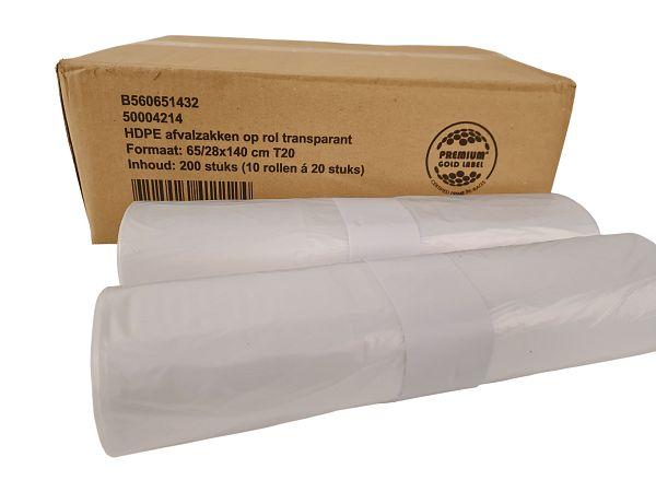 Vuilzak T20 transparant 65+(2x28)x140cm (doos)