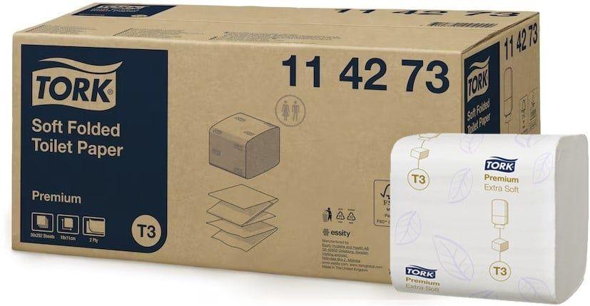 Toiletpapier Tork T3 114273 Premium gevouwen 2laags wit 19x11cm doos a 7560 vel